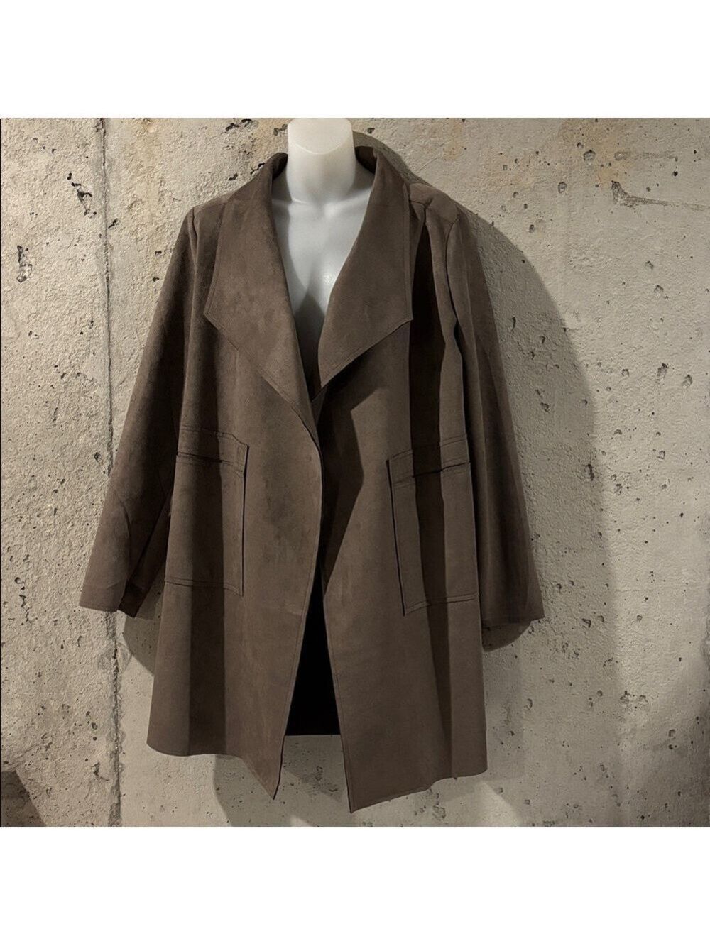 NWT HYFVE Taupe Faux Suede Lapel Collar Open Trench Coat